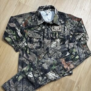 Hunters Choice Mossy Oak Camo Outfit Boys Small Button Up Shirt Pants Hunting